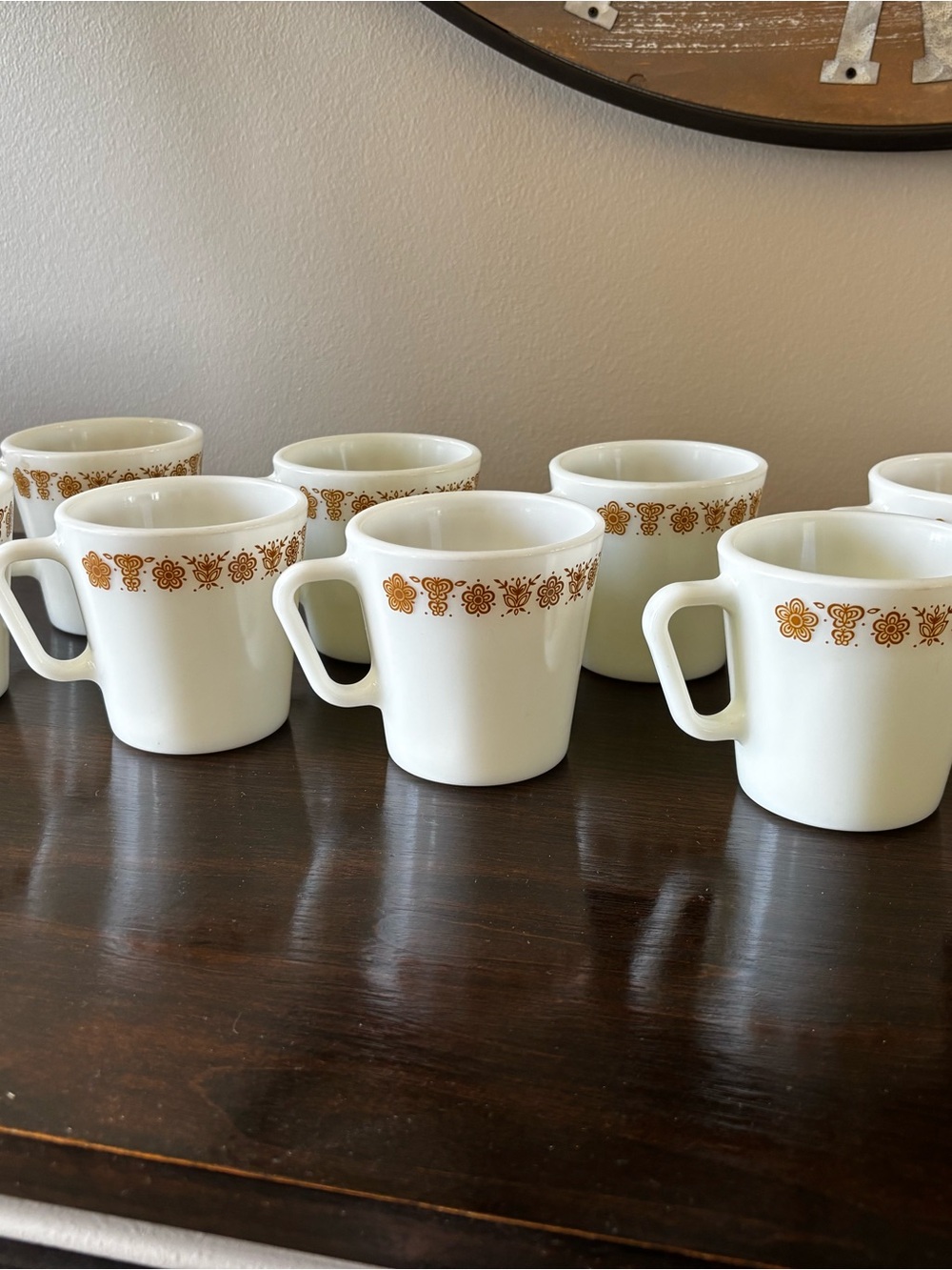 Vintage 1970’s Pyrex White Milk Glass Mugs with gold butterflies- Set of 8